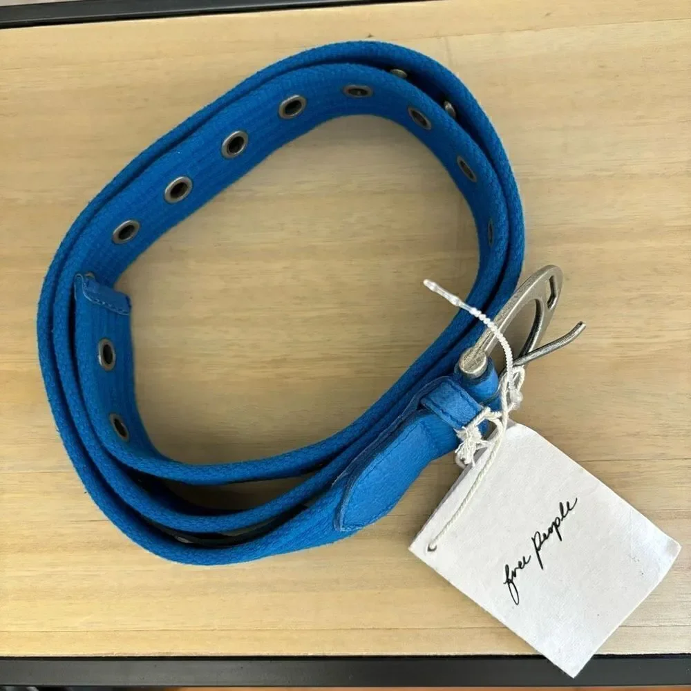 Free people Avril grommet leather woven belt cobalt blue S/M new